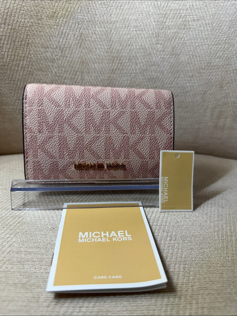 Michael Kors Blush Signature Compact Wallet with Gold Logo